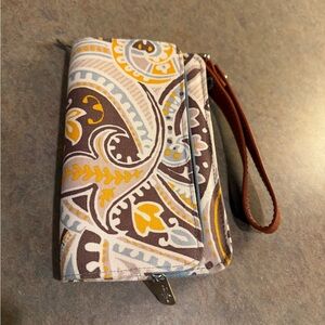 Thirty-One Brown and Yellow Patterned Wristlet